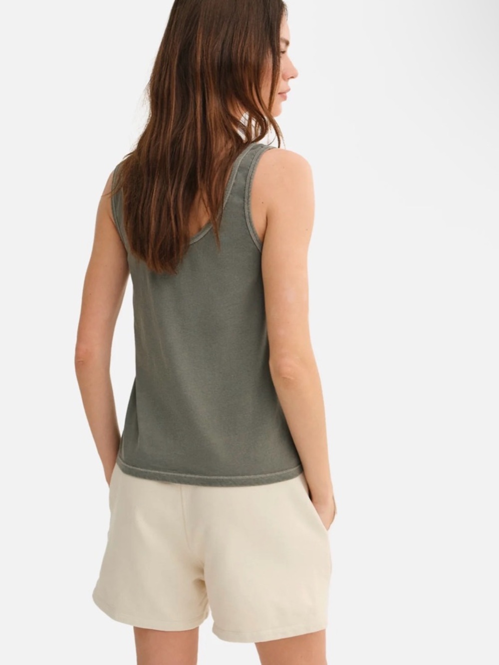 Scoop Neck Olive Women’s Tank Top-Organic Cotton Layering Tank- color Sag green - Picture 3 of 7